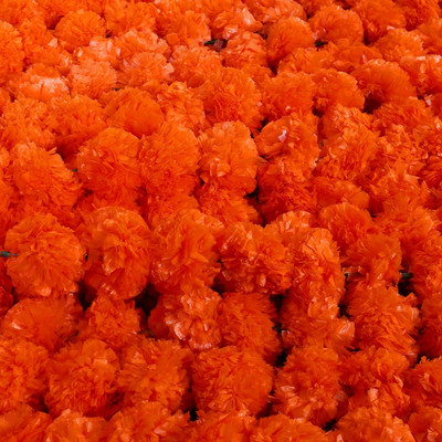 Shimmer Orange Marigold Artificial Flower(60 cm, Pack of 5, Garlands)