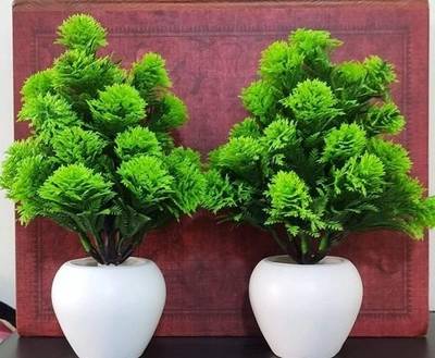 Logomart Artificial Plants with Apple Pot for Home & Office Decor/Guldasta Green Dried Sticks Artificial Flower  with Pot