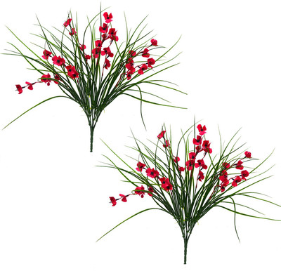 fancymart Artificial flower butterfly bunch set of 2 without pot Red Wild Flower Artificial Flower(15.75 cm, Pack of 2, Flower Bunch)