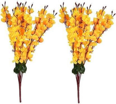 Procyon Yellow Orchids Artificial Flower(55 cm, Pack of 2, Flower Bunch)
