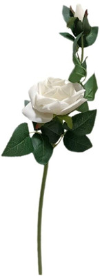 Petals & pines Artificial Rose Stem – Single Bloom with Bud for Home & Event Decor White Rose Artificial Flower(43 cm, Pack of 1, Single Flower)