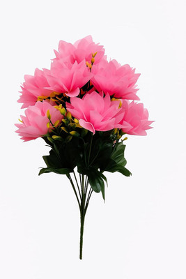 DecorewithSara Artificial Pink Lotus Flowers with Green Leaves for Home Decoration Pink Lotus Artificial Flower(38 cm, Pack of 1, Flower Bunch)