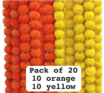 ANKIT TRADERS Marigold Flowers for Home Decoration - Pack of 20 (10 Yellow + 10 Dark Orange) Yellow, Orange Marigold Artificial Flower(152.4 cm, Pack of 20, Flower Bunch)