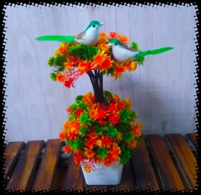 Jaymaa Collection Orange, Green Wild Flower Artificial Flower  with Pot(12 cm, Pack of 1, Single Flower)