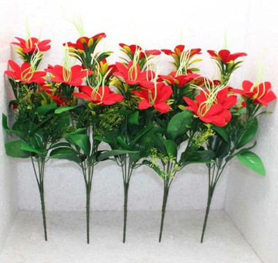 LUSHPETALS LUSHPETALS artificial lily floer bunch (pack of 5 ) Red Lily Artificial Flower(33 cm, Pack of 25, Flower Bunch)
