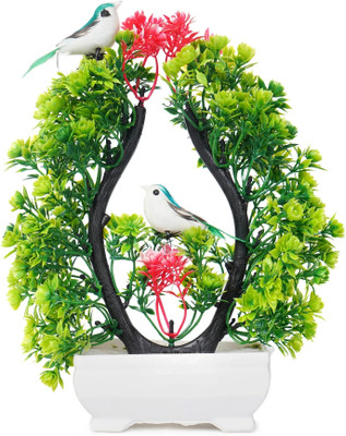 youlite Artificial Plants With Bird For Room Decoration, Home, Bedroom, House & Office Bonsai Wild Artificial Plant  with Pot(23.5 cm, Red)