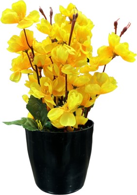 De Gardenia De Gardenia Artificial Blosoom Flower with Pot Yellow Cherry Blossom Artificial Flower(26 cm, Pack of 60, Flower with Basket)