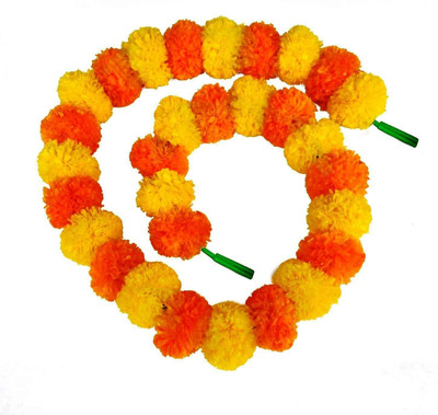 THESHHAPIRE Artificial Fluffy Marigold Flower/Genda Phool Set for Wedding & Festivals Diwali Orange, Yellow Marigold Artificial Flower(4.7 cm, Pack of 5, Garlands)