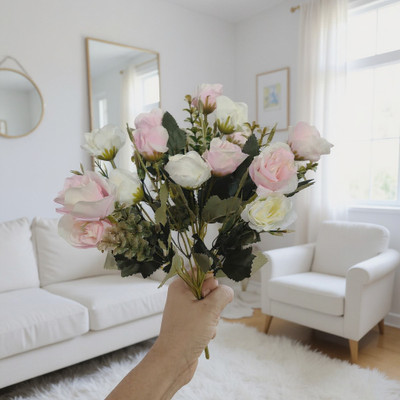 Freebies Chic Faux Flowers for Gifting & Décor Pink Rose Artificial Flower(26 cm, Pack of 12, Flower Bunch)