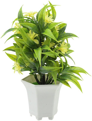 Drumstone Lifelike Faux Floral Arrangement for Indoor Green Wild Flower Artificial Flower  with Pot(20 cm, Pack of 1, Flower Bunch)