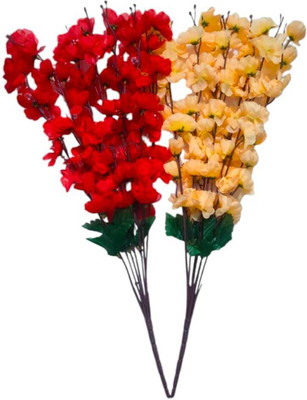 radiant Red, Multicolor Orchids Artificial Flower(23 cm, Pack of 2, Flower Bunch)