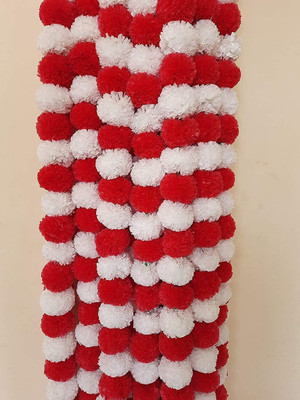 Raga Plus Fluffy Artifical Garland, Used for Home/Office Decoration Red, White Marigold Artificial Flower(60 cm, Pack of 5, Garlands)