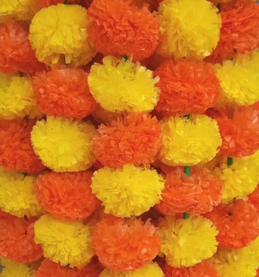 OUTRANK Multicolor Marigold Artificial Flower(60 inch, Pack of 5, Flower Bunch)