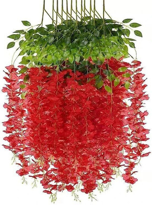BBB Red Westeria Artificial Flower(45.5 cm, Pack of 2, Vine & Creepers)