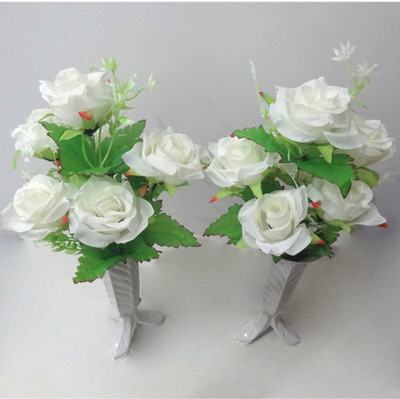 OM COLLECTIONS Paper Rose artificial Flower White Rose Artificial Flower  with Pot(13 cm, Pack of 3, Flower Bunch)