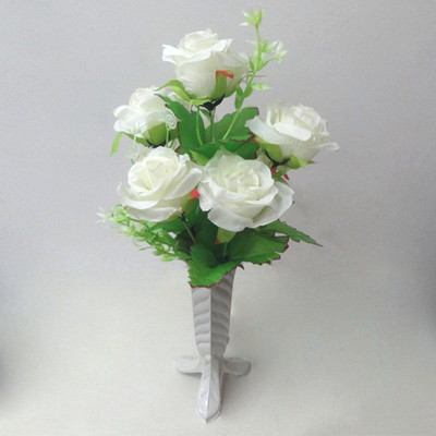 OM COLLECTIONS Paper Rose artificial Flower White Rose Artificial Flower  with Pot(13 cm, Pack of 3, Flower Bunch)