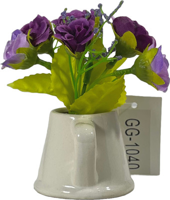 VENSA KINS Purple Rose Artificial Flower  with Pot(12 cm, Pack of 1, Single Flower)