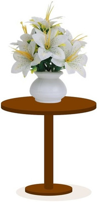 KanRaj White Lily Artificial Flower  with Pot(15 cm, Pack of 1, Flower with Basket)