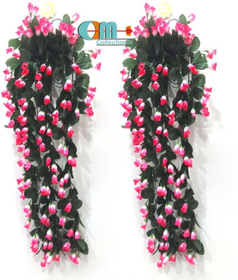 OM COLLECTIONS Artificial Creepers hanging flower Pink Rose Artificial Flower  with Pot(34 cm, Pack of 3, Vine & Creepers)
