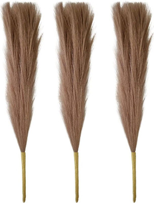 YOGO DECOR Fluffy Pampas Grass - Set of 3 For Home & Office Decor Brown Dried Sticks Artificial Flower(45 cm, Pack of 3, Flower Bunch)