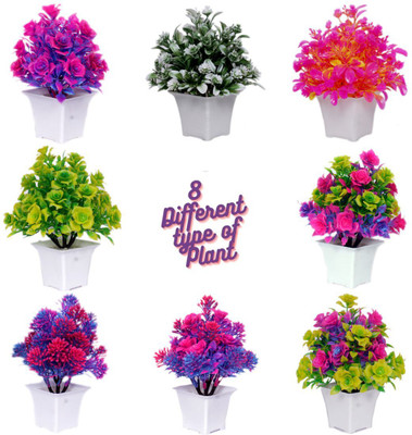Jinagam Artificial Tree - Bonsai Plant - Bonsai Tree with Pot - Bonsai Plant with Pot Multicolor Wild Flower Artificial Flower  with Pot(12 cm, Pack of 8, Flower with Basket)
