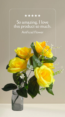 YugAura Artificial Yellow Flower Bunch Without Pot Decorative Faux Flower for Home Decor Yellow Rose Artificial Flower(33 cm, Pack of 1, Flower Bunch)