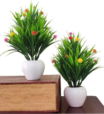 zonezer Multicolor Wild Flower Artificial Flower  with Pot(16 cm, Pack of 2, Flower with Basket)