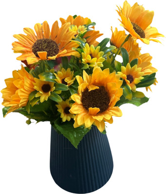 well art gallery 2 PCS Artificial Flower Sunflower Bunch Items for Home, Wedding Decor (Yellow) Yellow Sunflower Artificial Flower(12 cm, Pack of 2, Flower Bunch)