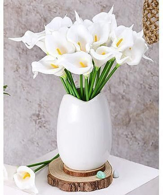 Satyam Kraft Artificial Flower Rubber Lily Sticks 5 Sticks (white) White Lily Artificial Flower(5 cm, Pack of 5, Flower Bunch)