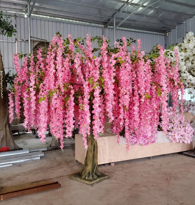 well art gallery Wisteria Hanging Garland Silk Hanging Flower Home Party Wedding Decor 4Pcs(Pink) Pink, Green Westeria Artificial Flower(43.2 cm, Pack of 4, Vine & Creepers)