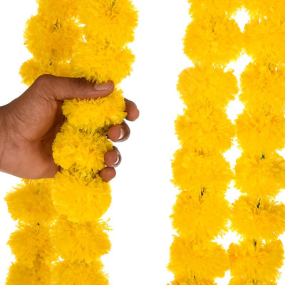 THESHHAPIRE Artificial Fluffy Marigold Flower/Genda Phool Set for Wedding & Festivals Diwali Yellow Marigold Artificial Flower(4.7 cm, Pack of 5, Garlands)