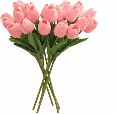 GREEN BAGEECHA Artificial Tulip Flower Home Décor, Weddings, Centerpieces, & Gifts Pink Lotus Artificial Flower(34 cm, Pack of 10, Single Flower)