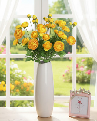 Glowhere Artificial Yellow Rose Long Stem Flowers, Real Touch, 3 Sticks for Decoration Yellow Rose Artificial Flower(66 cm, Pack of 9, Flower Bunch)