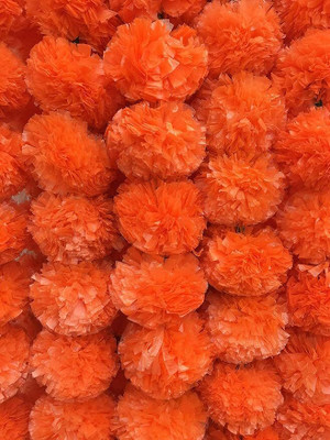 OUTRANK Artificial flowers Home Decoration Diwali puja Temple Orange Marigold Artificial Flower(60 cm, Pack of 15, Garlands)