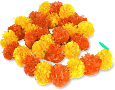 Matrichhaya SH-05 Orange, Yellow Marigold Artificial Flower  with Pot(60 cm, Pack of 5, Garlands)