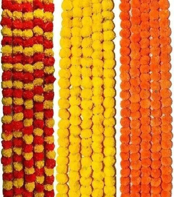 BSI Multicolor Marigold Artificial Flower(55 cm, Pack of 8, Garlands)