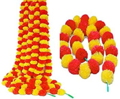 Fashion Bizz Artificial Flowers Home Decoration Yellow, Orange Marigold Artificial Flower(55 cm, Pack of 5, Garlands)