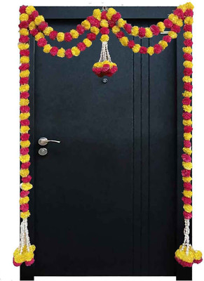 hafenhaus Artificial Genda Diwali Decoration Item For Wall Door Hanging Bell-Toran|Pooja Red, Yellow Marigold Artificial Flower(60 inch, Pack of 4, Garlands)