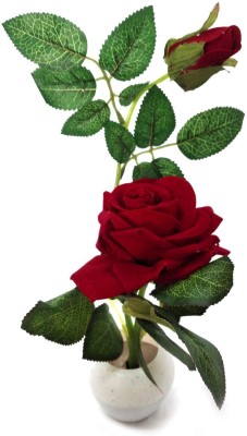 Green Plant indoor Rosebonsai01 Red, Green Rose Artificial Flower  with Pot(8 inch, Pack of 1, Flower with Basket)