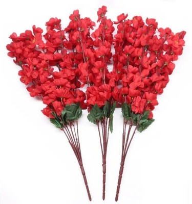 Procyon (pack of 3) Red Orchids Artificial Flower(55 cm, Pack of 3, Flower Bunch)