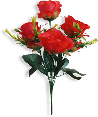MIFADECOR Artificial Rose Flowers Bunches for Vase 7 Flower Heads (12 inch) Red Rose Artificial Flower(30 cm, Pack of 1, Flower Bunch)