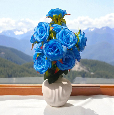 JSS ENTERPRISES Blue Rose Artificial Flower  with Pot(40 cm, Pack of 1, Flower with Basket)