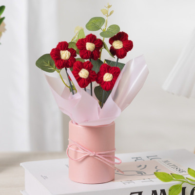 Satyam Kraft 1 Pcs Artificial Daisy Crochet Flower Bouquet with Pot | Home Decor,Table,Gift Red Daisy Artificial Flower  with Pot(22 cm, Pack of 1, Flower with Basket)