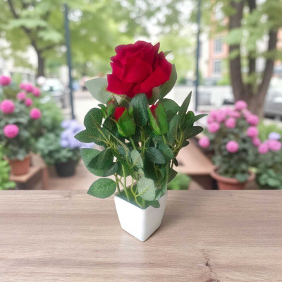 DNEnterprises Artificial Red Rose Flower Pot for Home Garden Decor (35cm) Red Rose Artificial Flower  with Pot(35 cm, Pack of 1, Flower with Basket)