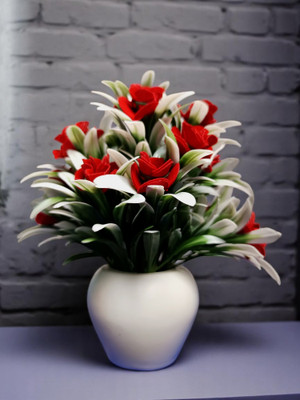 oms Artificia Velvetl Flower Pot Apple Shaped for Your Home Decoration White, Red Rose Artificial Flower  with Pot(22 cm, Pack of 1, Flower with Basket)