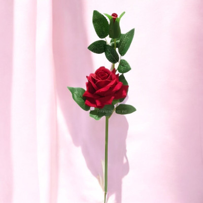 Lavidi Artificial Rose Stem - Realistic Silk Flower for Home Decor, Gifting & Events Red Rose Artificial Flower(41 cm, Pack of 1, Single Flower)