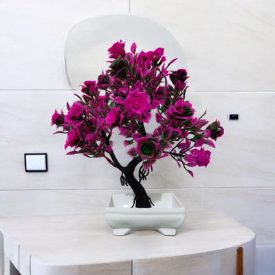 CCS Pink Gulab High-Quality artificial flowers for decoration Pink Rose Artificial Flower  with Pot(24 cm, Pack of 1, Flower with Basket)