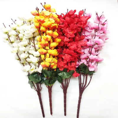 Procyon (pack of 4) Yellow, White, Pink, Red Orchids Artificial Flower(22 cm, Pack of 4, Flower Bunch)