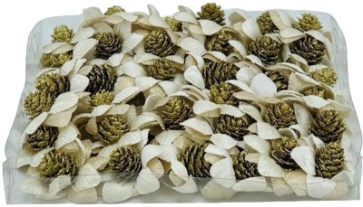 WRAP CONCEPTS Cream Flowers with Glitter Pine Multicolor Wild Flower Artificial Flower(7 cm, Pack of 36, Flower Bunch)