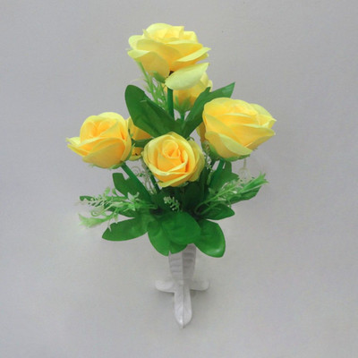 OM COLLECTIONS Rose Artificial Flower Yellow, Green Rose Artificial Flower  with Pot(15 cm, Pack of 3, Single Flower)